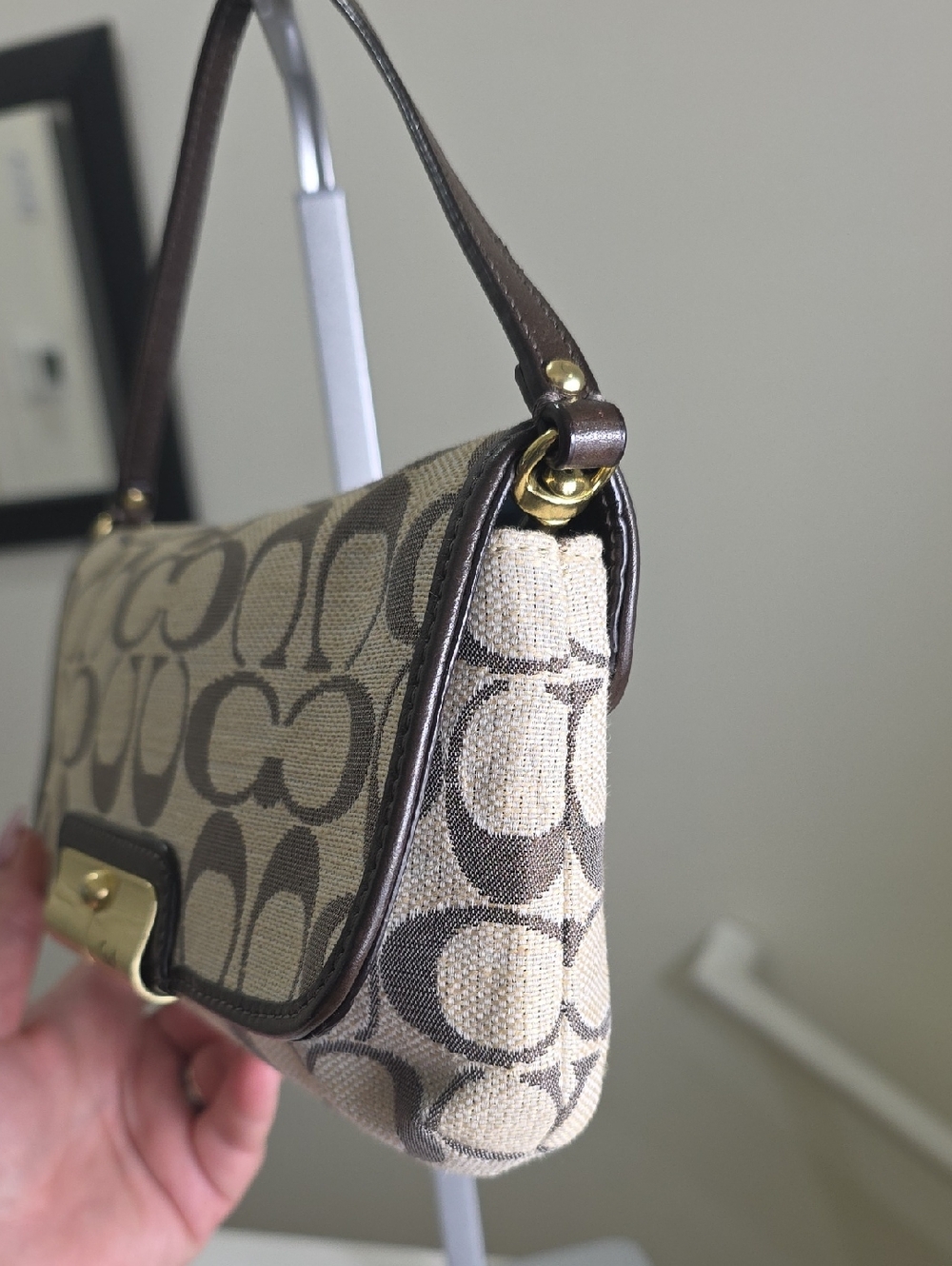 COACH Kristin Signature Fabric/Mahogony Leather Trim Large Wristlet/Minibag EUC - Picture 5 of 16